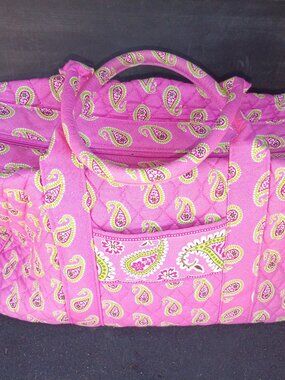 Vera Bradley medium quilted travel duffel bag retired pink and green paisle